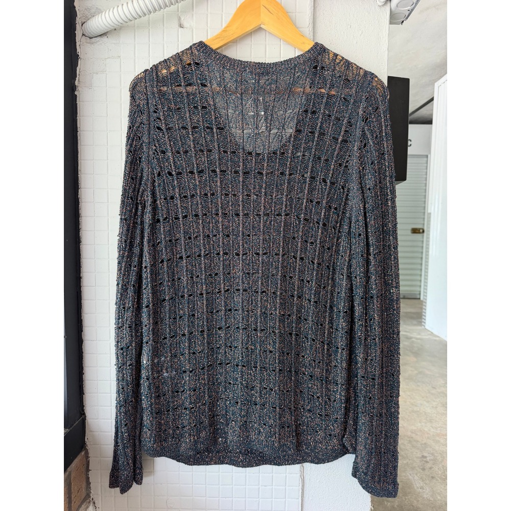 Pilcro Anthropologie Metallic Open Knit Sweater XL Green Copper NWT - Picture 6 of 9